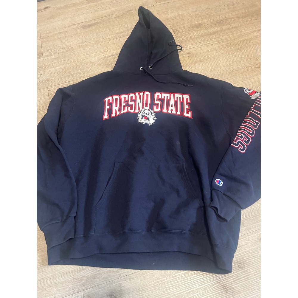 Champion Fresno State Bulldogs Hoodie Black Sweatshirt Mens 2XL Bulldog Logo‎